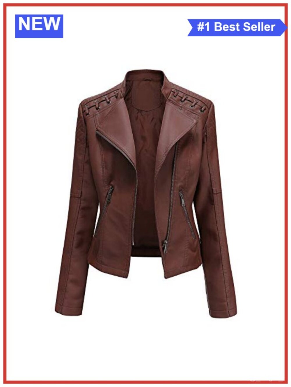 Faux Leather Moto Biker Jacket Zip Up Bandage Slim Fit Women's Coat